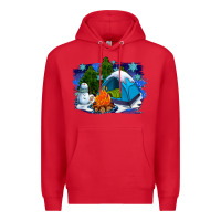 Red winter camping with camp fire Premium Hoodie - AdoDesignShop