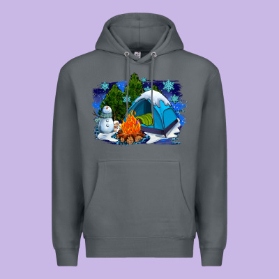 Winter Camping With Camp Fire Premium Hoodie Designed By Adodesignshop