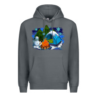 Rock winter camping with camp fire Premium Hoodie - AdoDesignShop