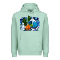 Seafoam winter camping with camp fire Premium Hoodie - AdoDesignShop