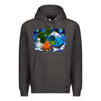 Smoke winter camping with camp fire Premium Hoodie - AdoDesignShop