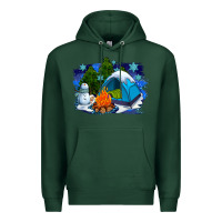 Sports Green winter camping with camp fire Premium Hoodie - AdoDesignShop