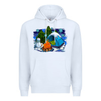 White winter camping with camp fire Premium Hoodie - AdoDesignShop