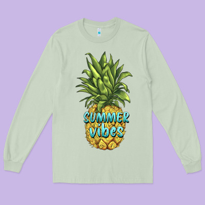 Summer Vibes Pineapple Long Sleeve Tee Designed By Barkaloodesign