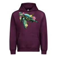 Mauve Wine sea turtle with lotus Urban Hoodie - Artiststas