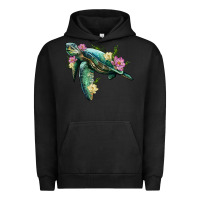 Pigment Black sea turtle with lotus Urban Hoodie - Artiststas