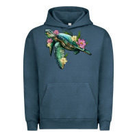 Pigment Midnight Navy sea turtle with lotus Urban Hoodie - Artiststas