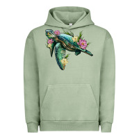 Pigment Oil Green sea turtle with lotus Urban Hoodie - Artiststas