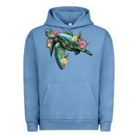 Pigment Pebble Blue sea turtle with lotus Urban Hoodie - Artiststas