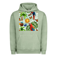 Pigment Oil Green parrot in the sun seamless pattern Urban Hoodie - BundleAndBundleShop