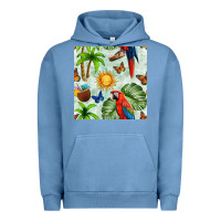 Pigment Pebble Blue parrot in the sun seamless pattern Urban Hoodie - BundleAndBundleShop
