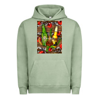 Pigment Oil Green beer bottles with wheat and barley Urban Hoodie - AdoDesignShop