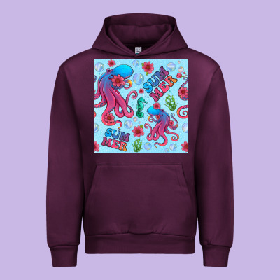 Summer And Octopus Seamless Pattern Urban Hoodie Designed By Bundleandbundleshop