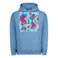 Pigment Pebble Blue summer and octopus seamless pattern Urban Hoodie - BundleAndBundleShop
