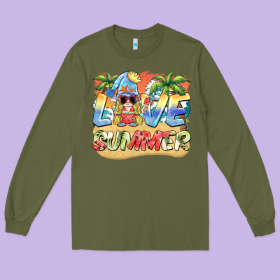 Love Summer Gnomes  Background Long Sleeve Tee Designed By Barkaloodesign