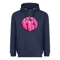 Navy Breast Cancer Awareness Pink Pumpkin Heavyweight Hoodie - RanaPortraitStore