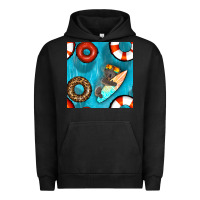 Pigment Black koala at the pool seamless pattern Urban Hoodie - BundleAndBundleShop