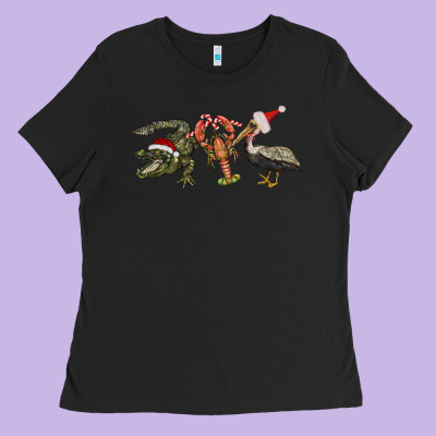 Christmas Alligator Pelican Crawfish Ladies Tee Designed By Barkaloodesign