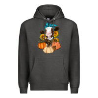 Charcoal Heather Cow Fall Pumpkin Premium Hoodie - Artiststas