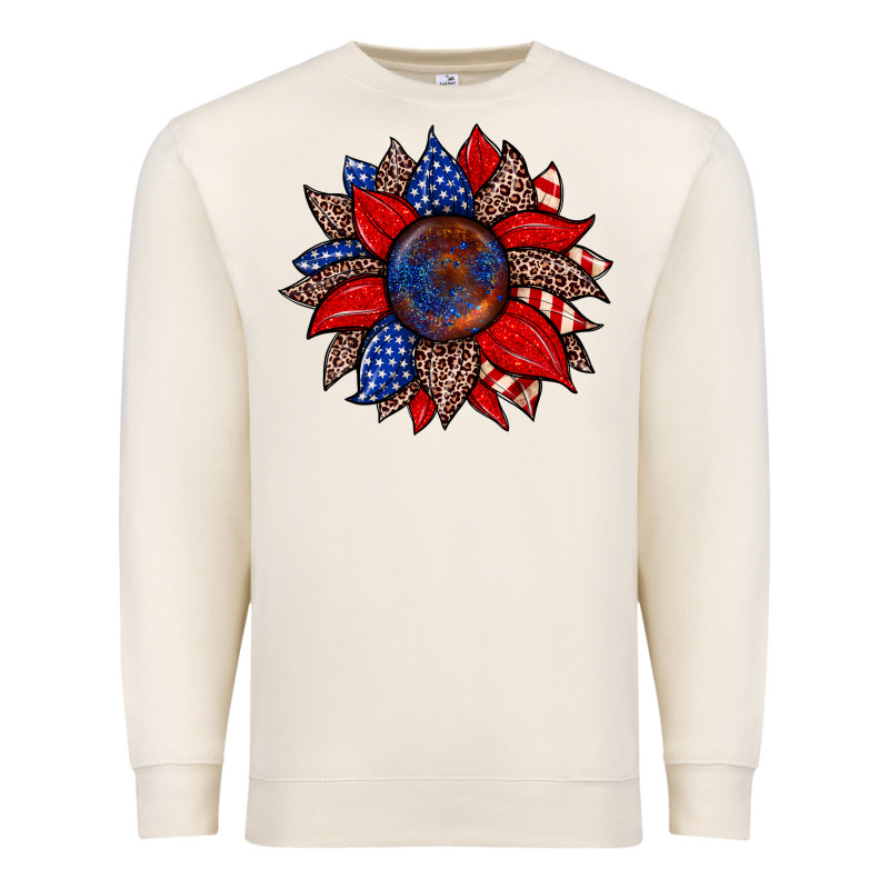 American Flag Leopard Sunflower Premium Sweatshirt by Zillion Design Studio | Teevron