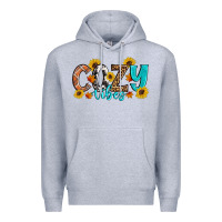 Heather Grey Cozy Vibes Fall Sunflowers Premium Hoodie - Artiststas