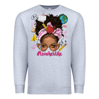 Heather Grey afro messy bun teacherlife Premium Sweatshirt - texasbilliewilder