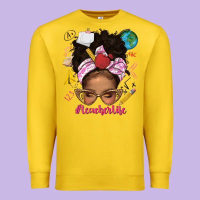 Afro Messy Bun Teacherlife Premium Sweatshirt Designed By Texasbilliewilder