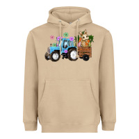 Mushroom Happy Easter Tractor with Bunny Flowers and Carrot Heavyweight Hoodie - RanaPortraitStore