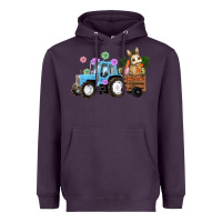 Plum Happy Easter Tractor with Bunny Flowers and Carrot Heavyweight Hoodie - RanaPortraitStore