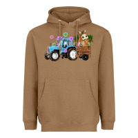 Toasted Coconut Happy Easter Tractor with Bunny Flowers and Carrot Heavyweight Hoodie - RanaPortraitStore