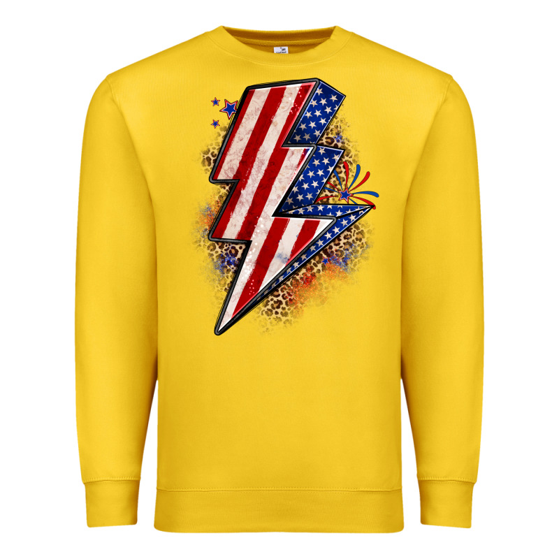 Leopard American Flag Lightning Bolt Premium Sweatshirt by Zillion Design Studio | Teevron
