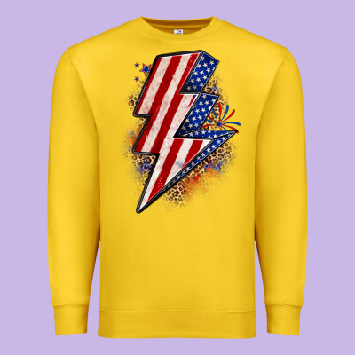 Leopard American Flag Lightning Bolt Premium Sweatshirt Designed By Zillion Design Studio
