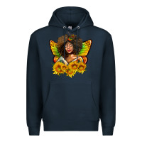 Navy butterfly afro woman juneteenth Premium Hoodie - AdoDesignShop