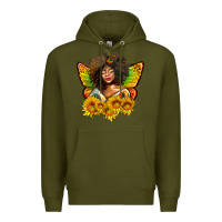 Army Green butterfly afro woman juneteenth Premium Hoodie - AdoDesignShop