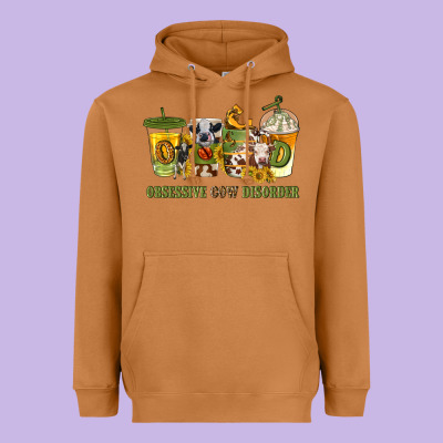 Obsessive Cow Disorder Coffee Cups Heavyweight Hoodie Designed By Texasbilliewilder