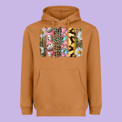 Heavyweight Hoodie Easter Brushstroke With Quail Eggs Daisy And Bunny
