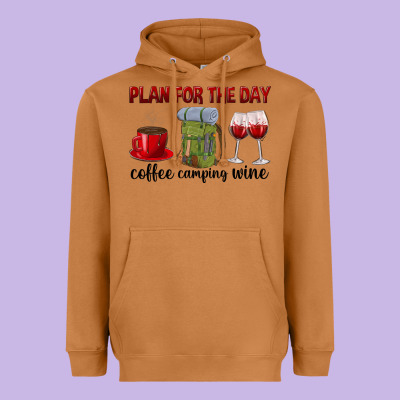 Plan For The Day Coffee Camping Wine Heavyweight Hoodie Designed By Texasbilliewilder