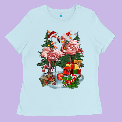 Christmas Flamingo Ladies Tee Designed By Barkaloodesign