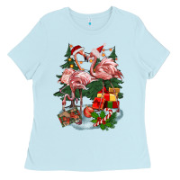 Baby Blue Christmas flamingo Ladies Tee - BarkalooDesign
