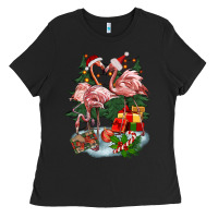 Black Christmas flamingo Ladies Tee - BarkalooDesign