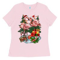 Bubblegum Pink Christmas flamingo Ladies Tee - BarkalooDesign