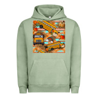 Pigment Oil Green fall school bus seamless pattern Urban Hoodie - BundleAndBundleShop