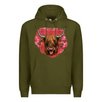 Army Green highland cow valentines Premium Hoodie - JahusDesignShop