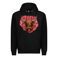 Black highland cow valentines Premium Hoodie - JahusDesignShop