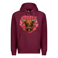 Burgundy highland cow valentines Premium Hoodie - JahusDesignShop