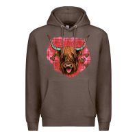 Coffee highland cow valentines Premium Hoodie - JahusDesignShop