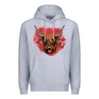 Heather Grey highland cow valentines Premium Hoodie - JahusDesignShop