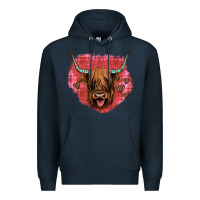 Navy highland cow valentines Premium Hoodie - JahusDesignShop
