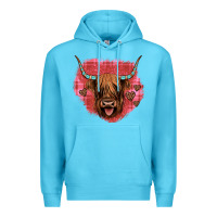 Ocean Blue highland cow valentines Premium Hoodie - JahusDesignShop