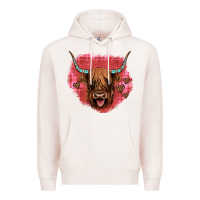 Pale Pink highland cow valentines Premium Hoodie - JahusDesignShop